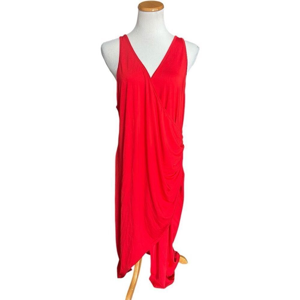 Womens Shein Curve Drape Faux Wrap Sleeveless Bold Red Dress - Sz 3X